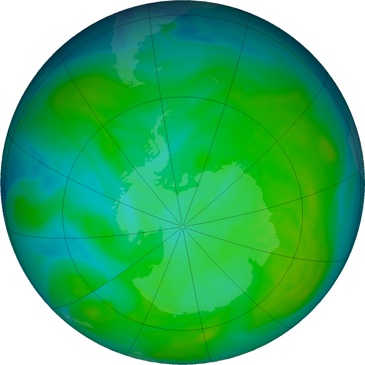 Antarctic ozone map for 19 December 2016